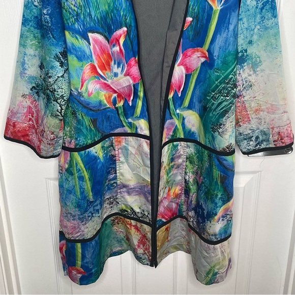 Ali Miles Open Front Floral Art to Wear Artsy Kimono Jacket Vibrant Colorful XL - Picture 4 of 13